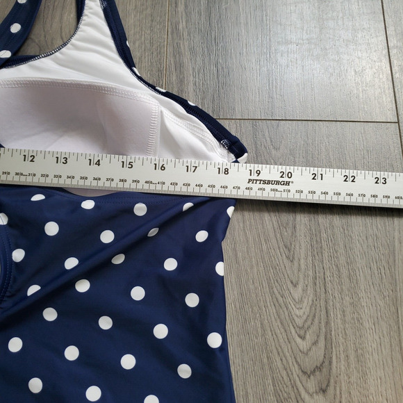 Lands End Swimsuit One Piece Womens XL 18 Navy Polka dot full coverage modest - Picture 4 of 8